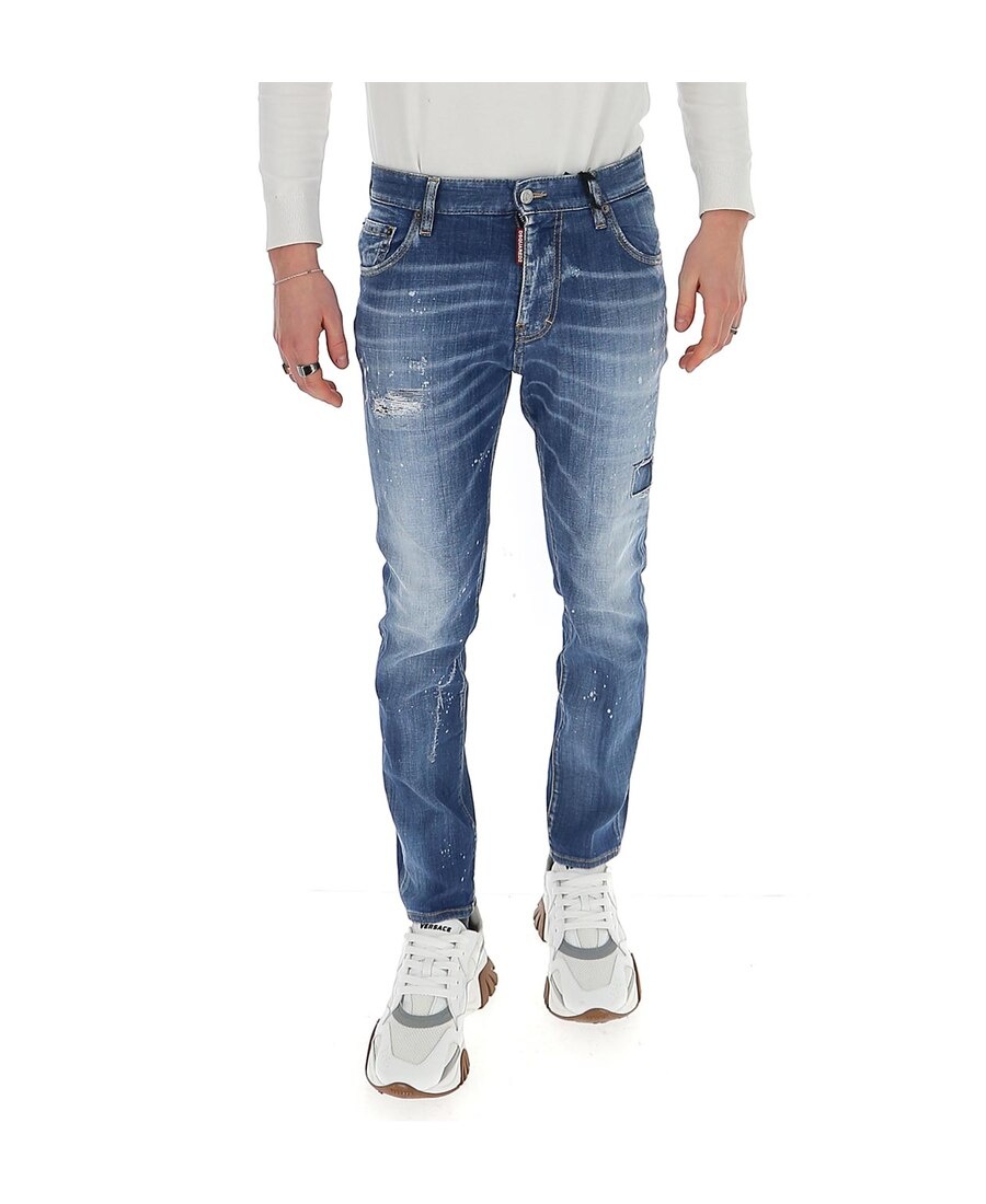 Shop Dsquared2 Ink Splashes Straight Jeans In Blue