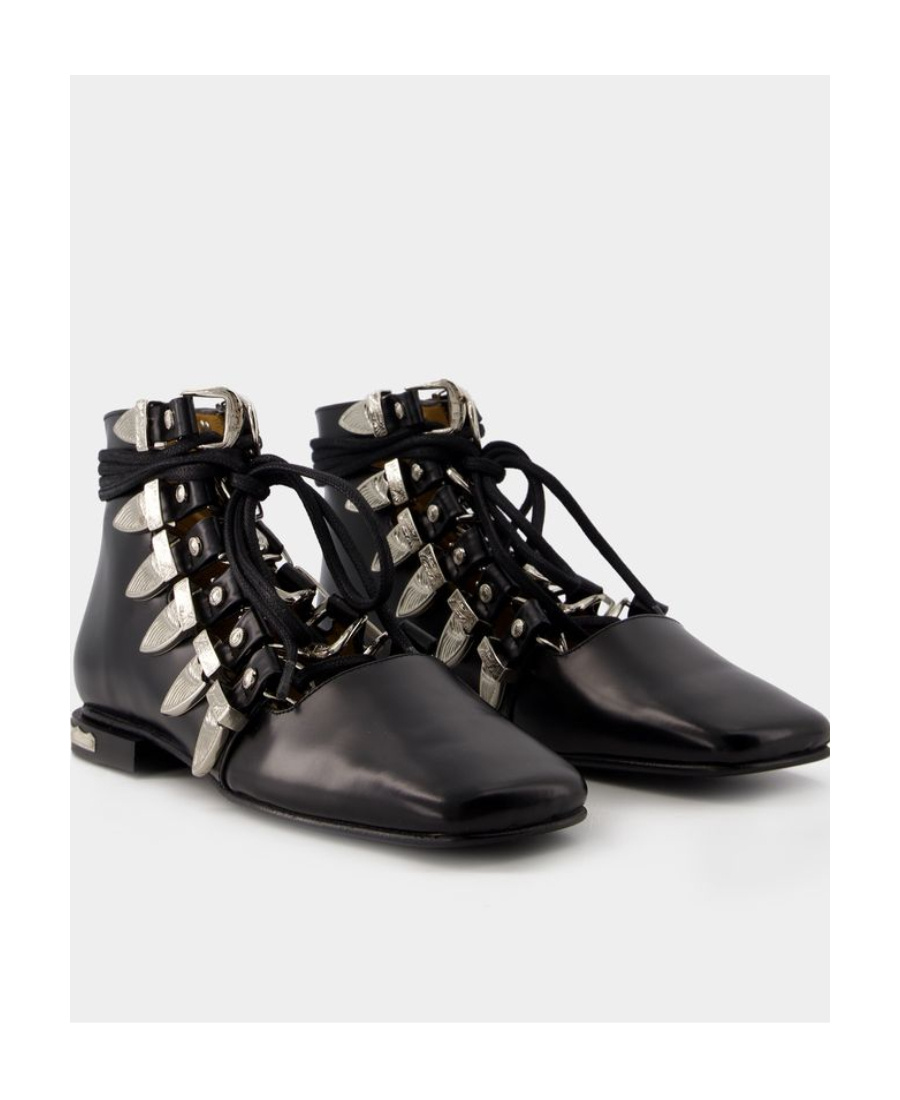 Toga Buckled Lace-up Leather Sandals In Black