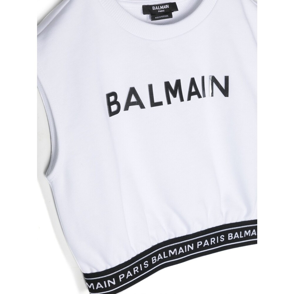 BALMAIN LOGO-PRINT COTTON TOP 