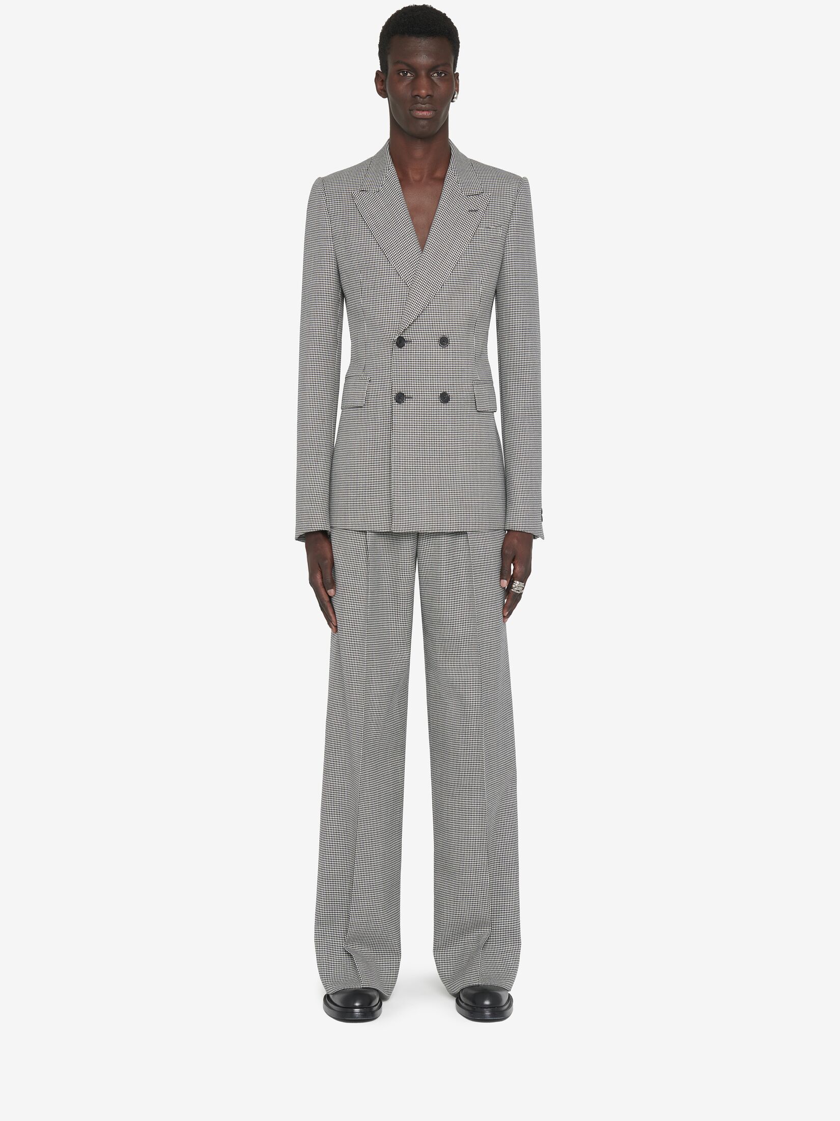 Alexander Mcqueen Houndstooth-print Double-breasted Blazer In Gray