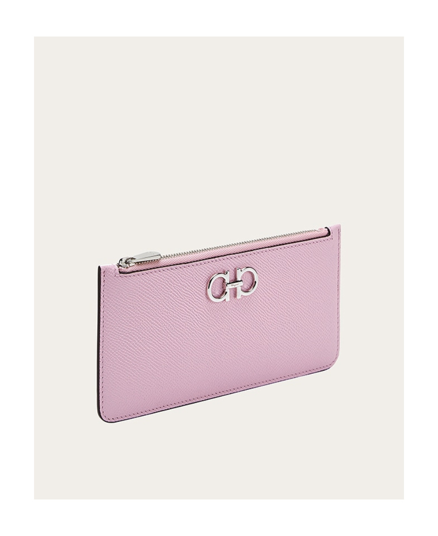 Ferragamo Gancini Zipped Leather Cardholder In Pink