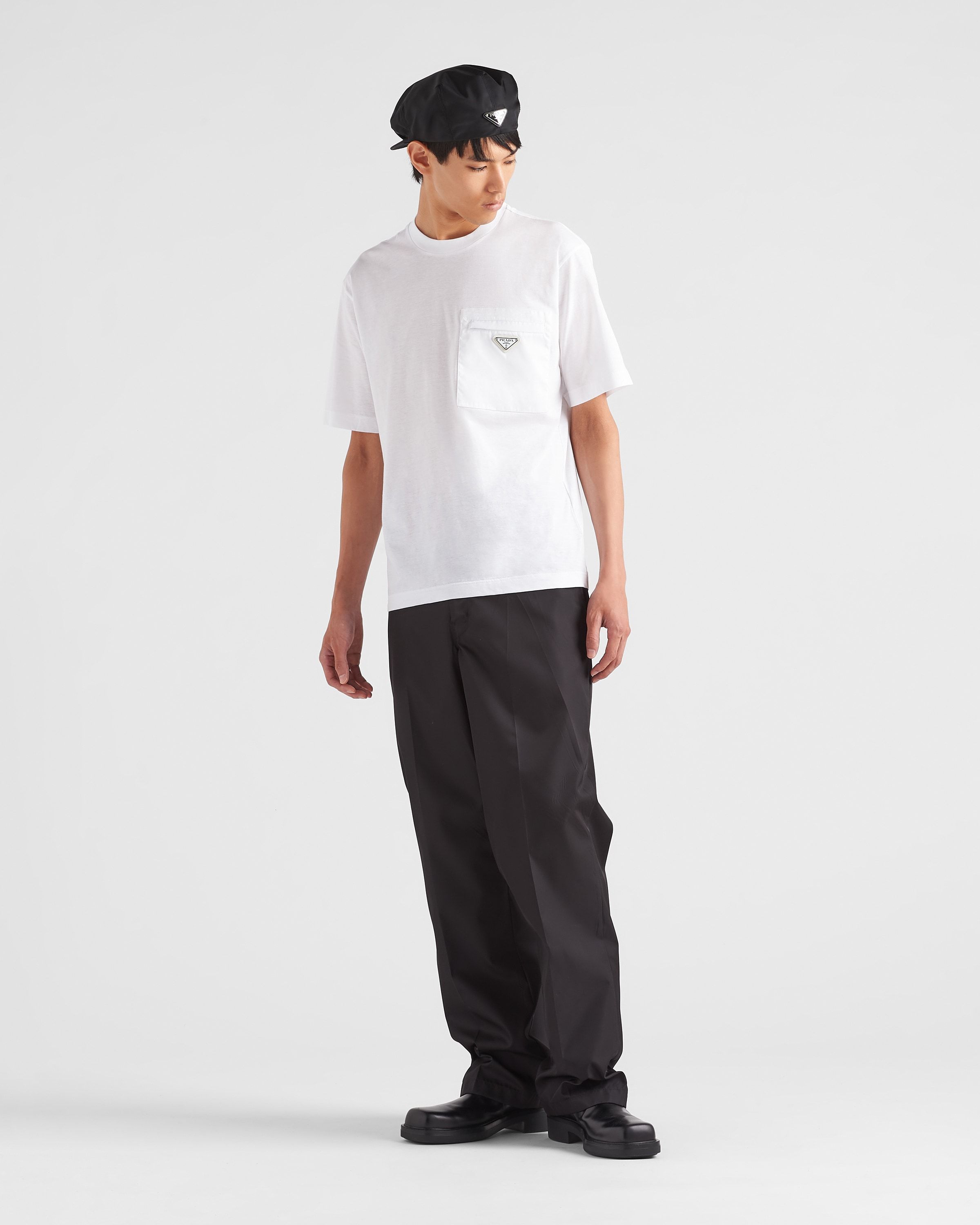 Prada Re-nylon And Jersey T-shirt In White