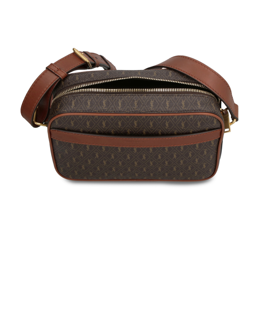 Saint Laurent Monogram-print Messenger Bag In Brown