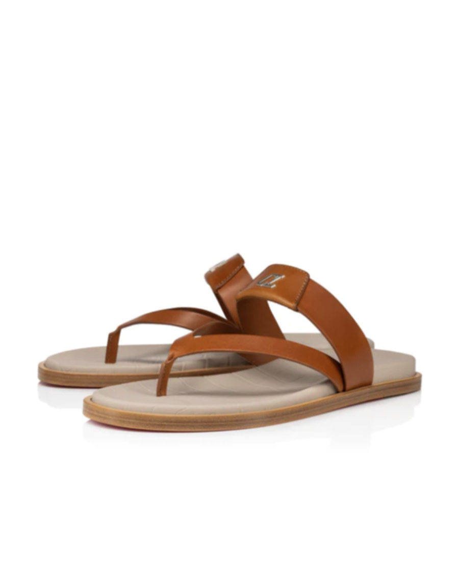 Christian Louboutin Logo Slippers In Brown