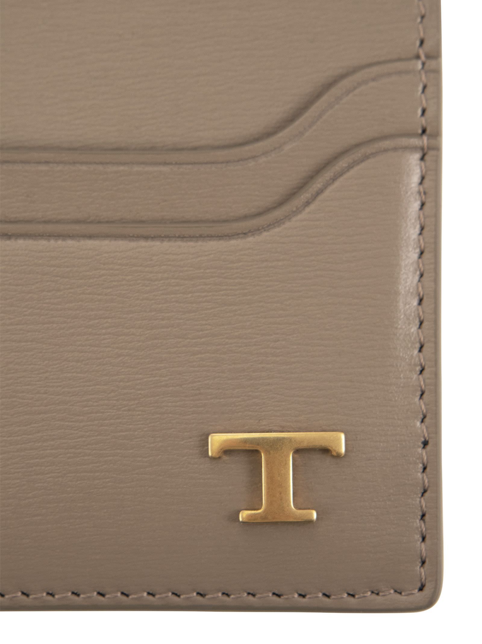 Tod's Leather Card Holder With Logo In Brown