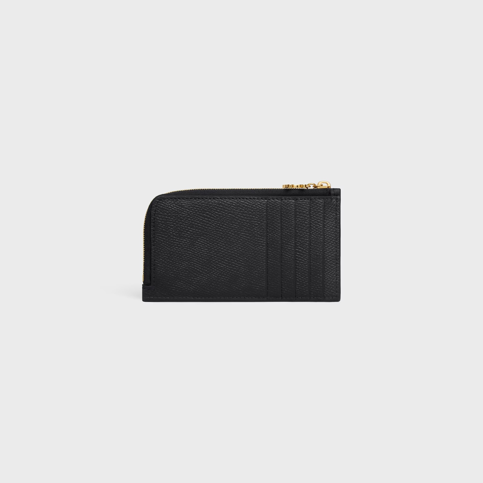 Celine Long Zipped Card Holder In Grained Calfskin In Black