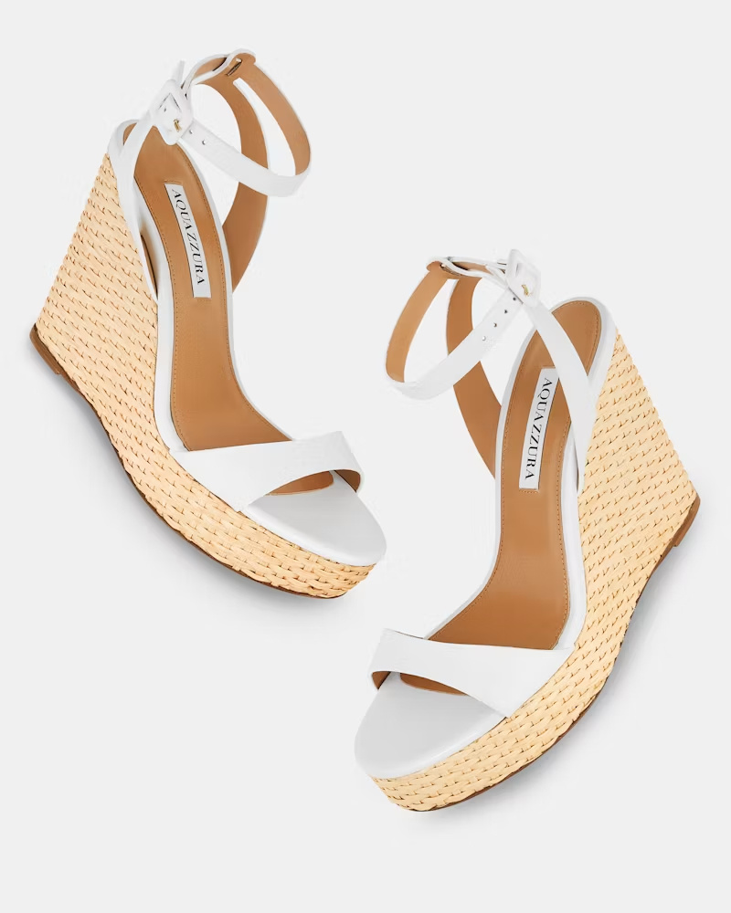 Aquazzura 110mm Sunseeker Leather Wedge Espadrilles In White