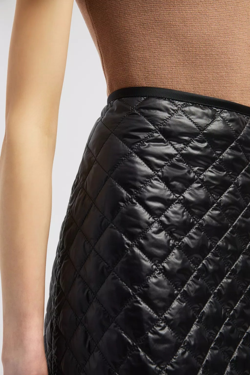 Moncler Quilted Black Skirt With Glossy Finish And Wrap Style In Black