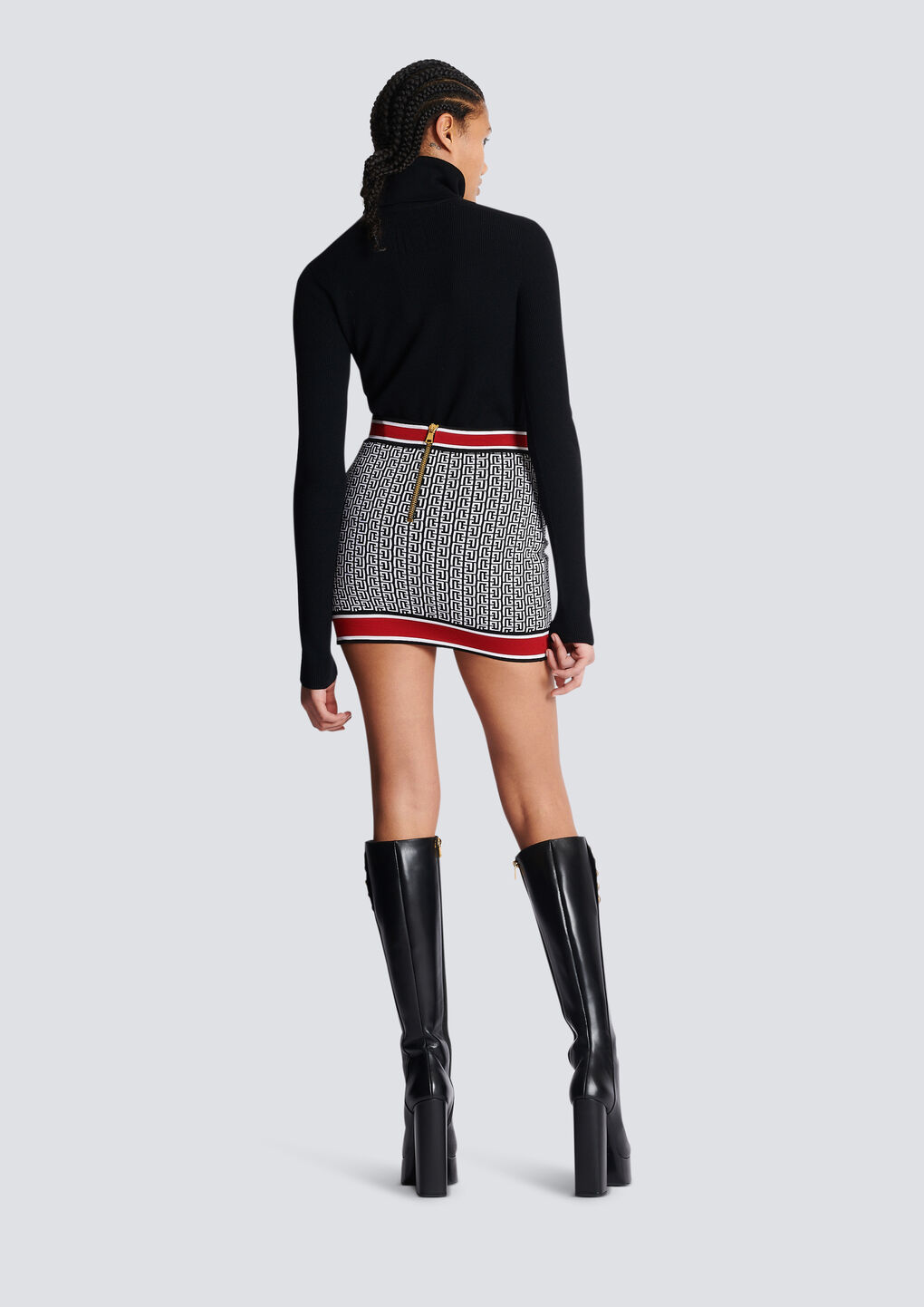 Balmain Multicolor Buttoned Monogram Knit Mini Skirt In Black
