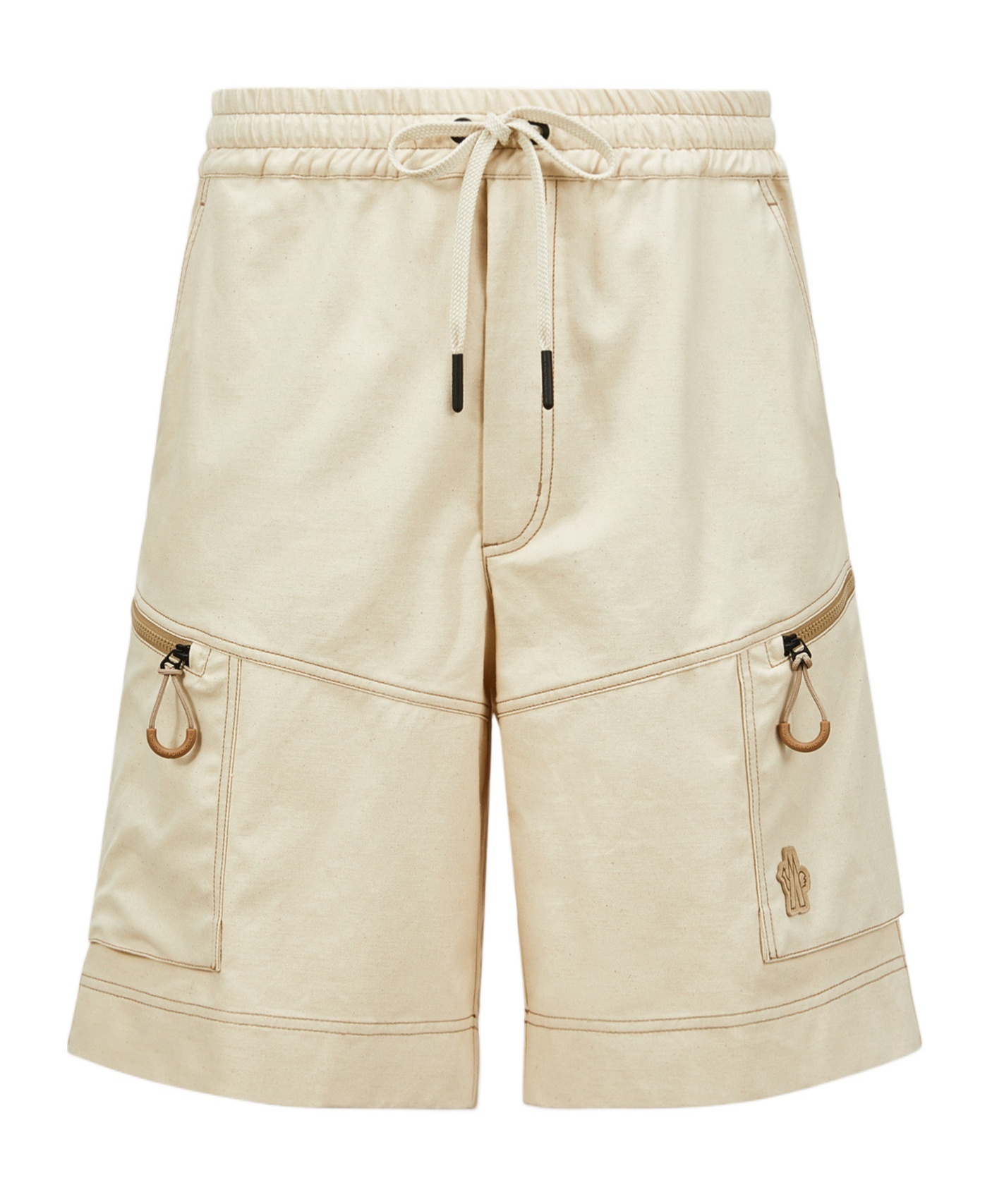 Moncler Cotton Drill Cargo Shorts Beige In Nude