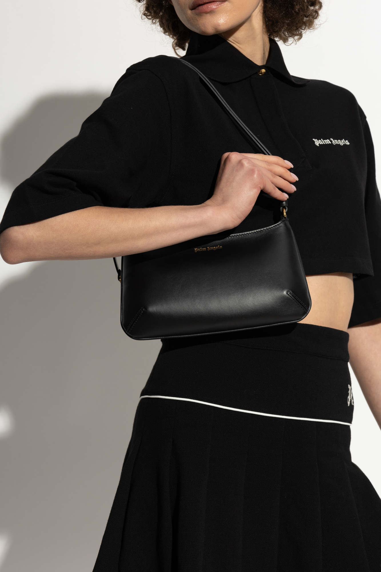 Palm Angels Georgina Shoulder Bag In Black Leather In Black