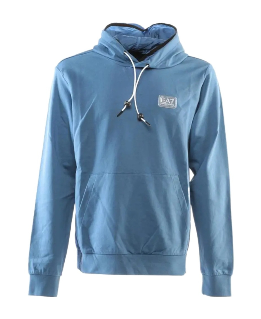 Ea7 Logo Hooded Sweater In Blue