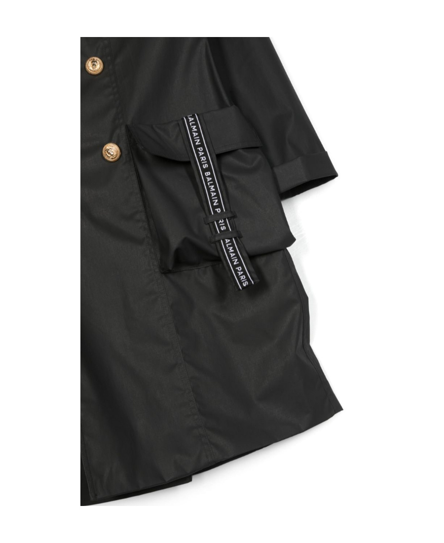 Balmain Lapel Double-breasted Windbreaker In Black