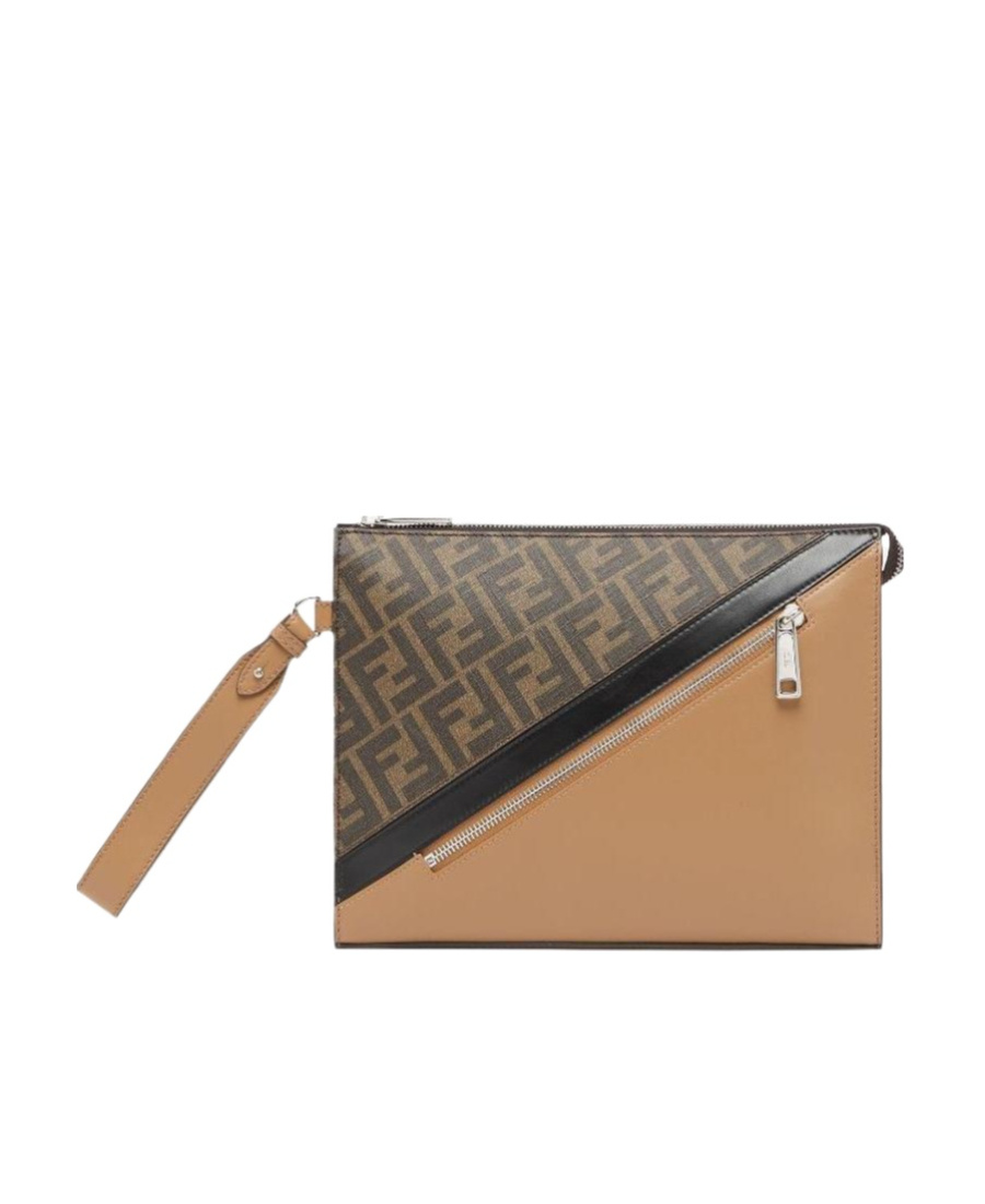Fendi Multicolour Leather Pouch In Nude