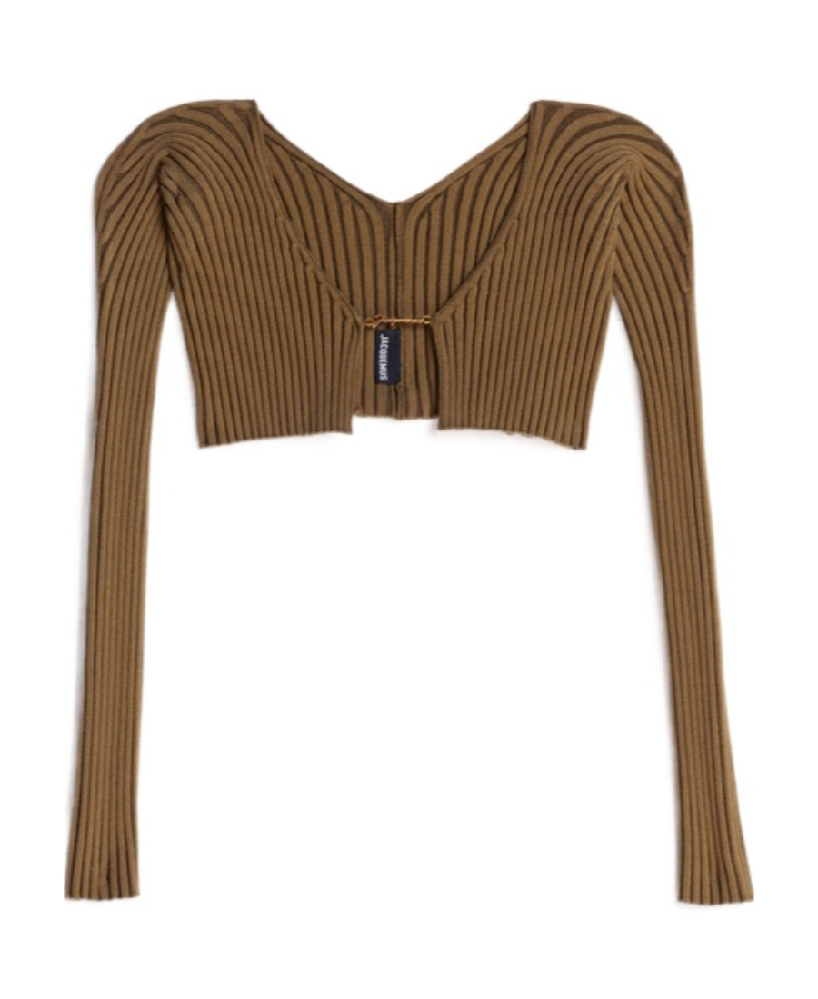Jacquemus Logo-lettering Cropped Cardigan In Brown