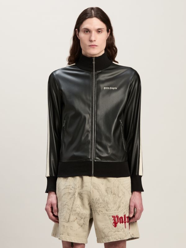 Shop Palm Angels Long-sleeved Leather Jacket In Black