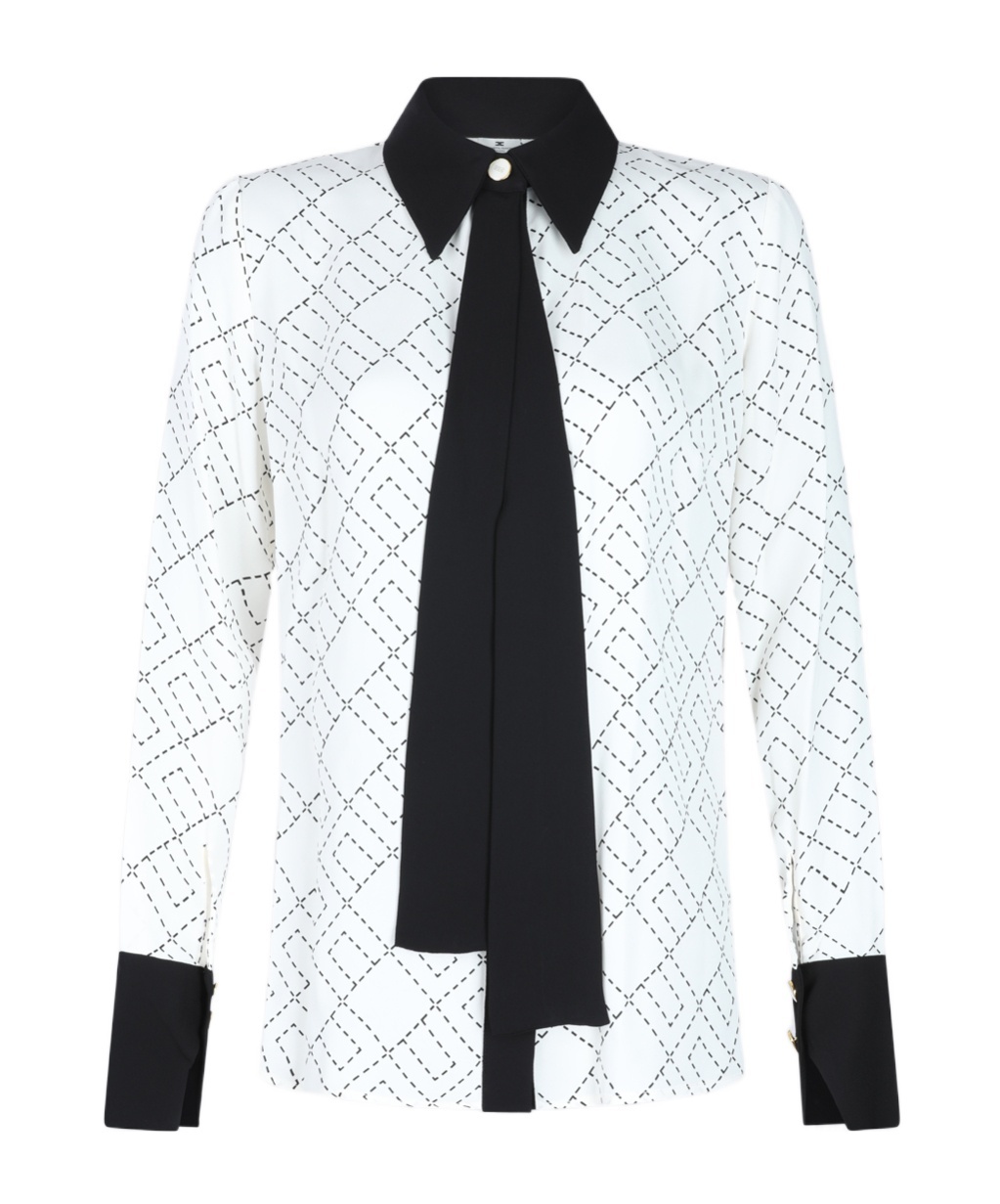Elisabetta Franchi Casual Geometric Pattern Long Sleeve Top In White