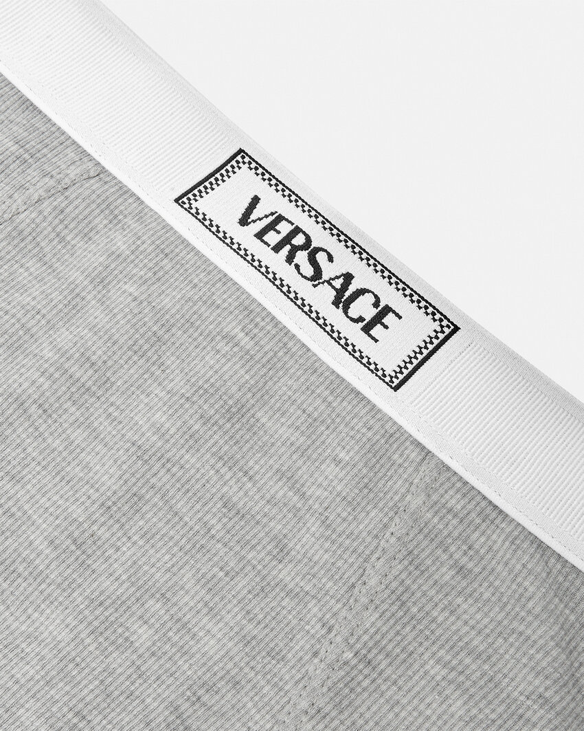 Shop Versace Logo-waistband Fine-ribbed Briefs In Gray