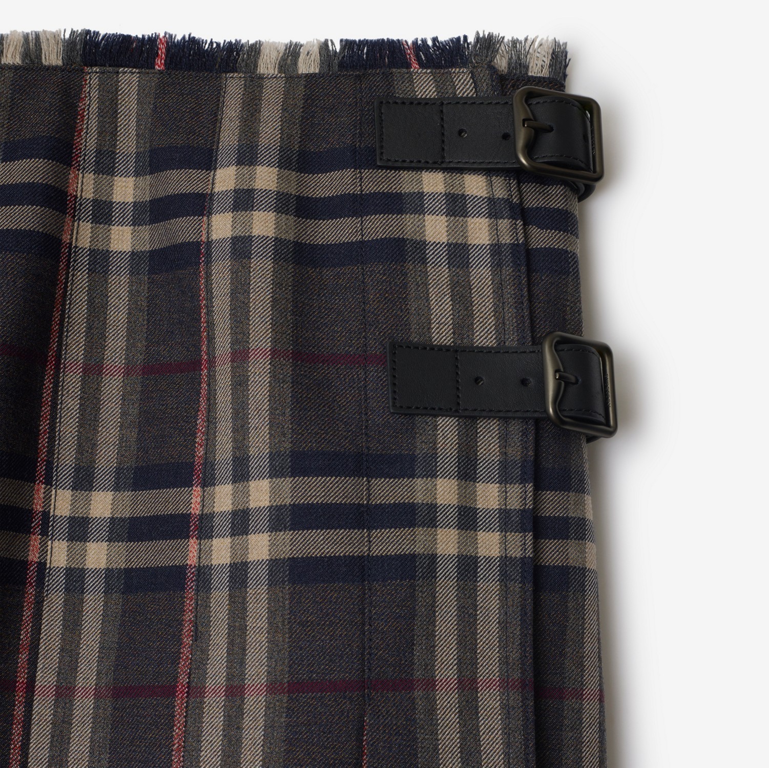 Burberry Wool Skirt With Embroidered Buckle And Pleats In Brown