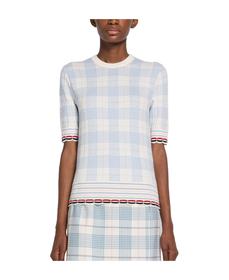 Thom Browne Check-pattern Knitted Top In White
