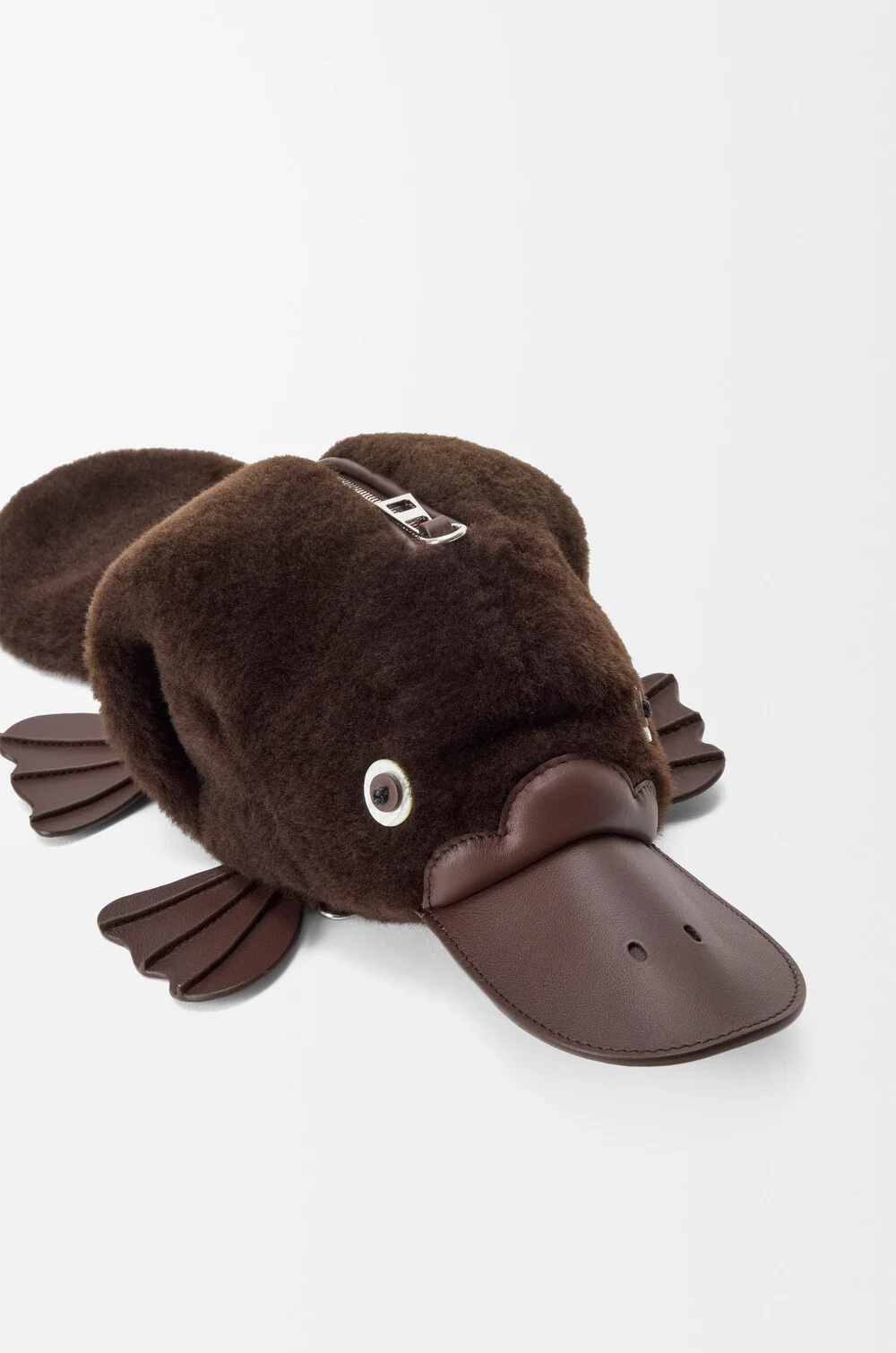 Loewe Platypus Bag In Shearling In Brown