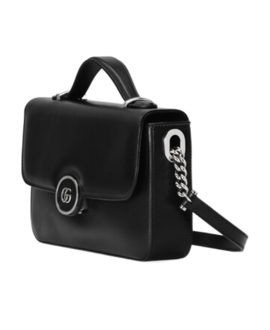 Gucci Foldover-top Leather Shoulder Bag In Black