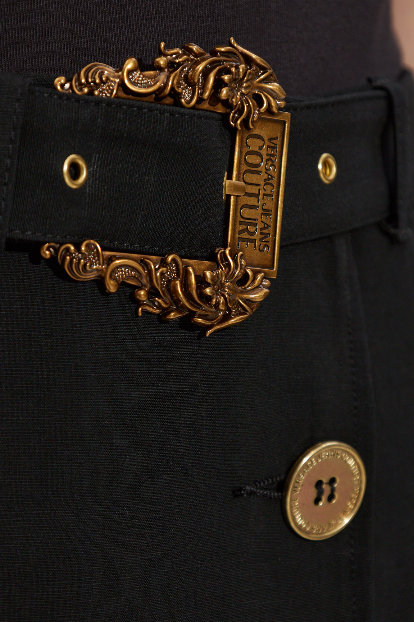 Shop Versace Jeans Baroque-buckle Skirt In Black