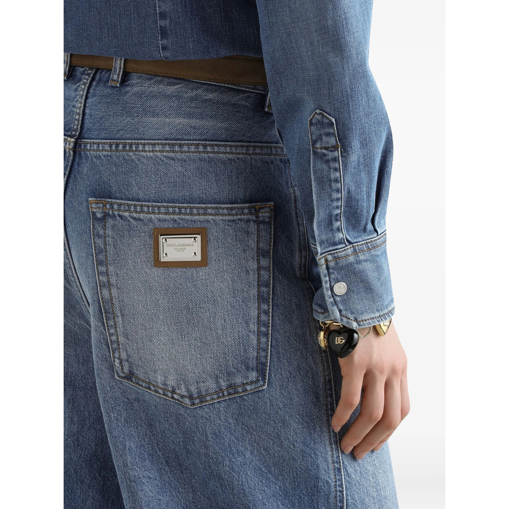 Dolce & Gabbana Blue Five Pocket Jeans With Metallic Logo Patch On The Back In Denim Woman In Blue