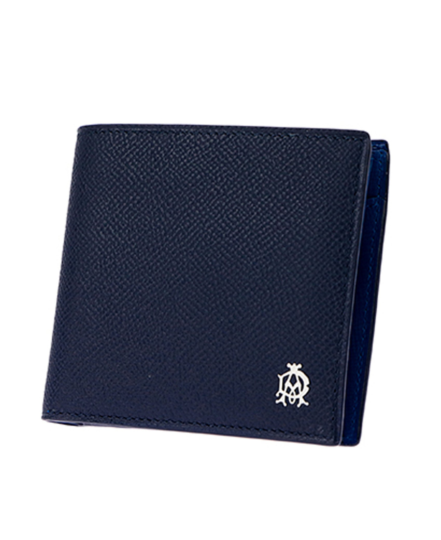 DUNHILL NAVY BLUE BADGE DOUBLE-FOLDED WALLET