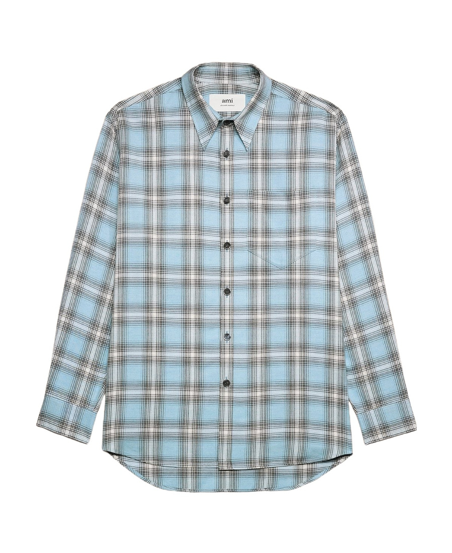 Ami Alexandre Mattiussi Long-sleeved Checkered Knitted Shirt In Gray
