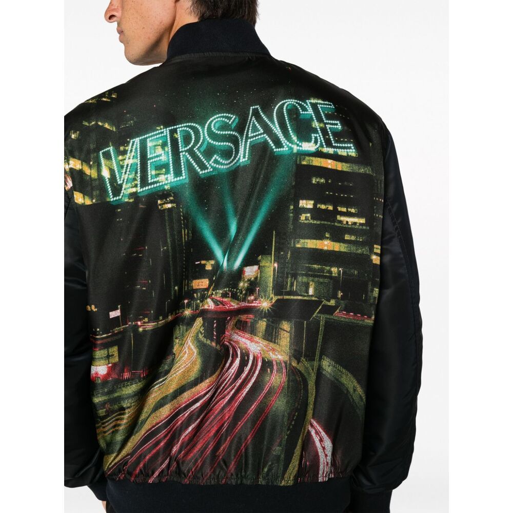 Versace Graphic-print Bomber Jacket In Black