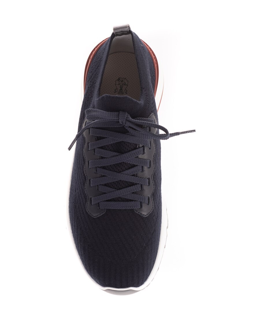 Brunello Cucinelli Knitted Leather-trimmed Sneakers In Black