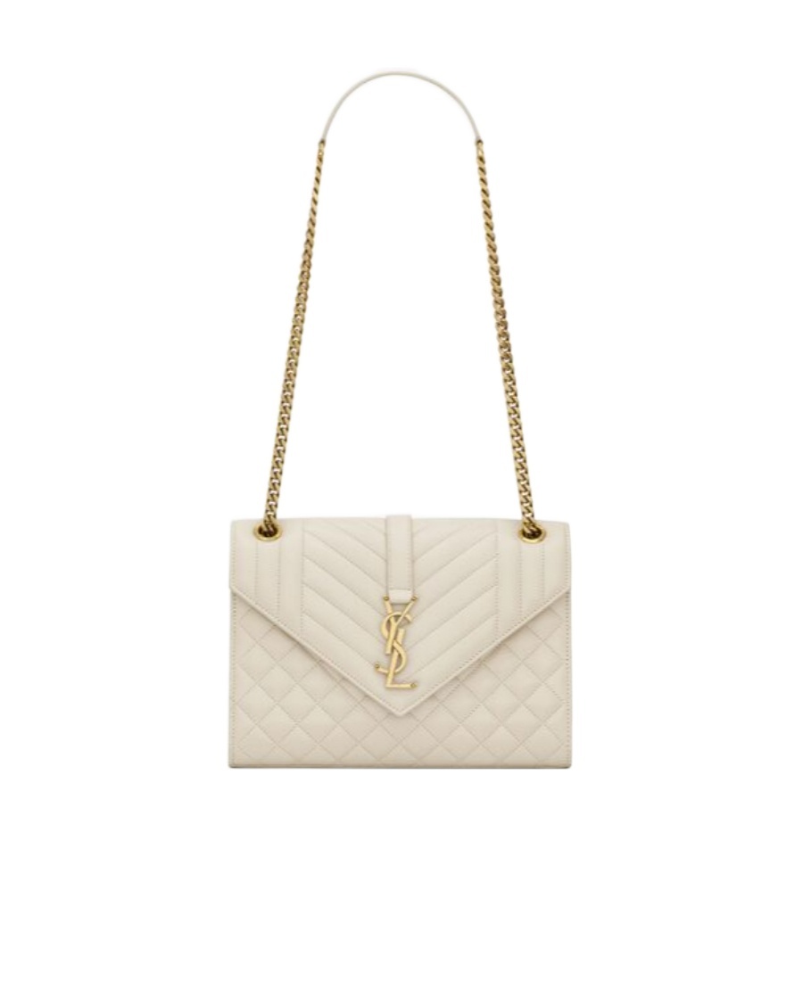 Saint Laurent Medium Envelope Logo-plaque Quilted Shoulder Bag In Nude
