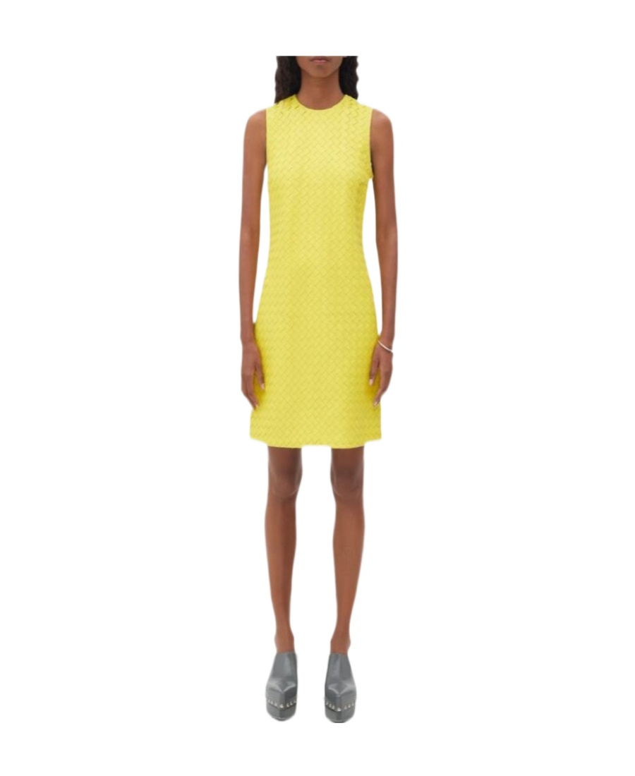 Shop Bottega Veneta Intrecciato Leather Dress In Yellow
