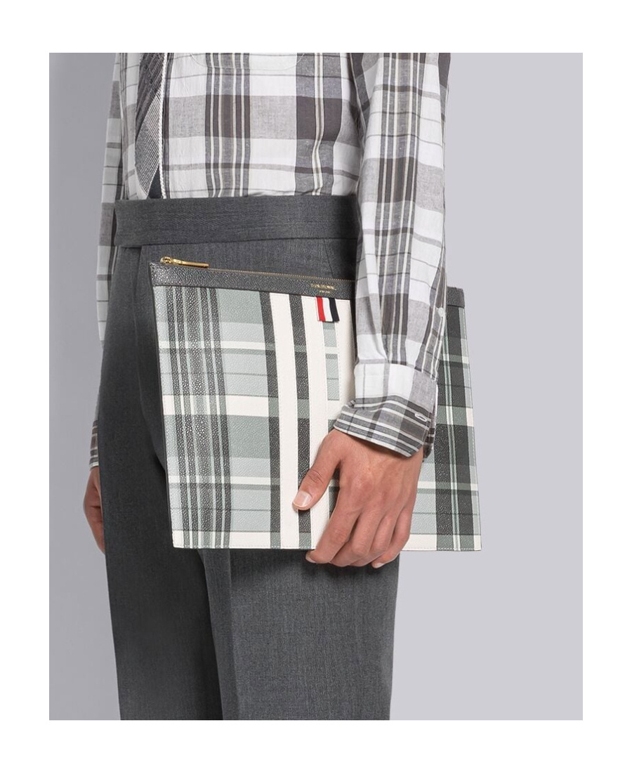 Thom Browne Grosgrain-loop Trim Clutch Bag In Gray