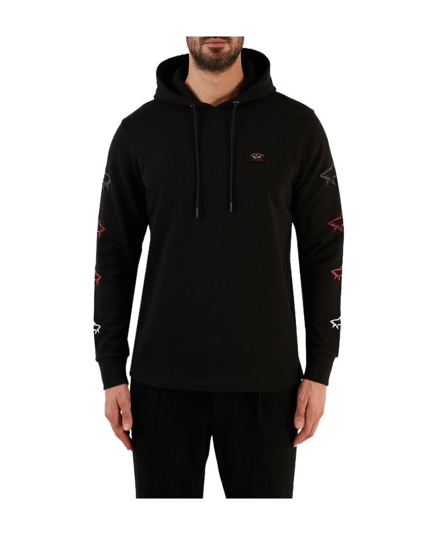 Paul & Shark Logo-embroidered Shark Print Hoodie In Black