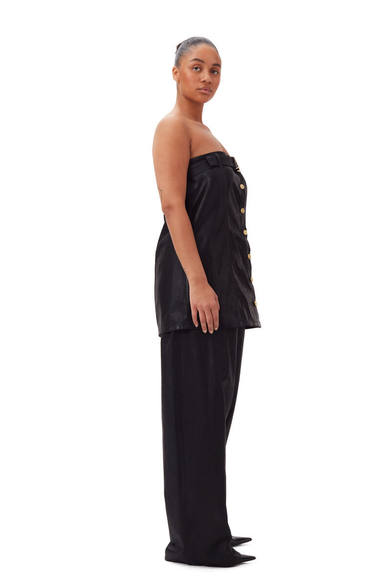 Shop Ganni Black Foil Denim Corsage