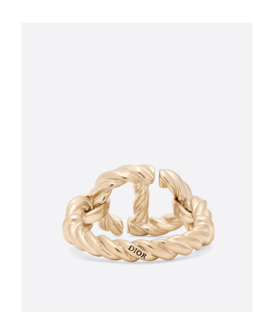Dior Golden Effect Metal Ring With Cd Monogram In Yellow