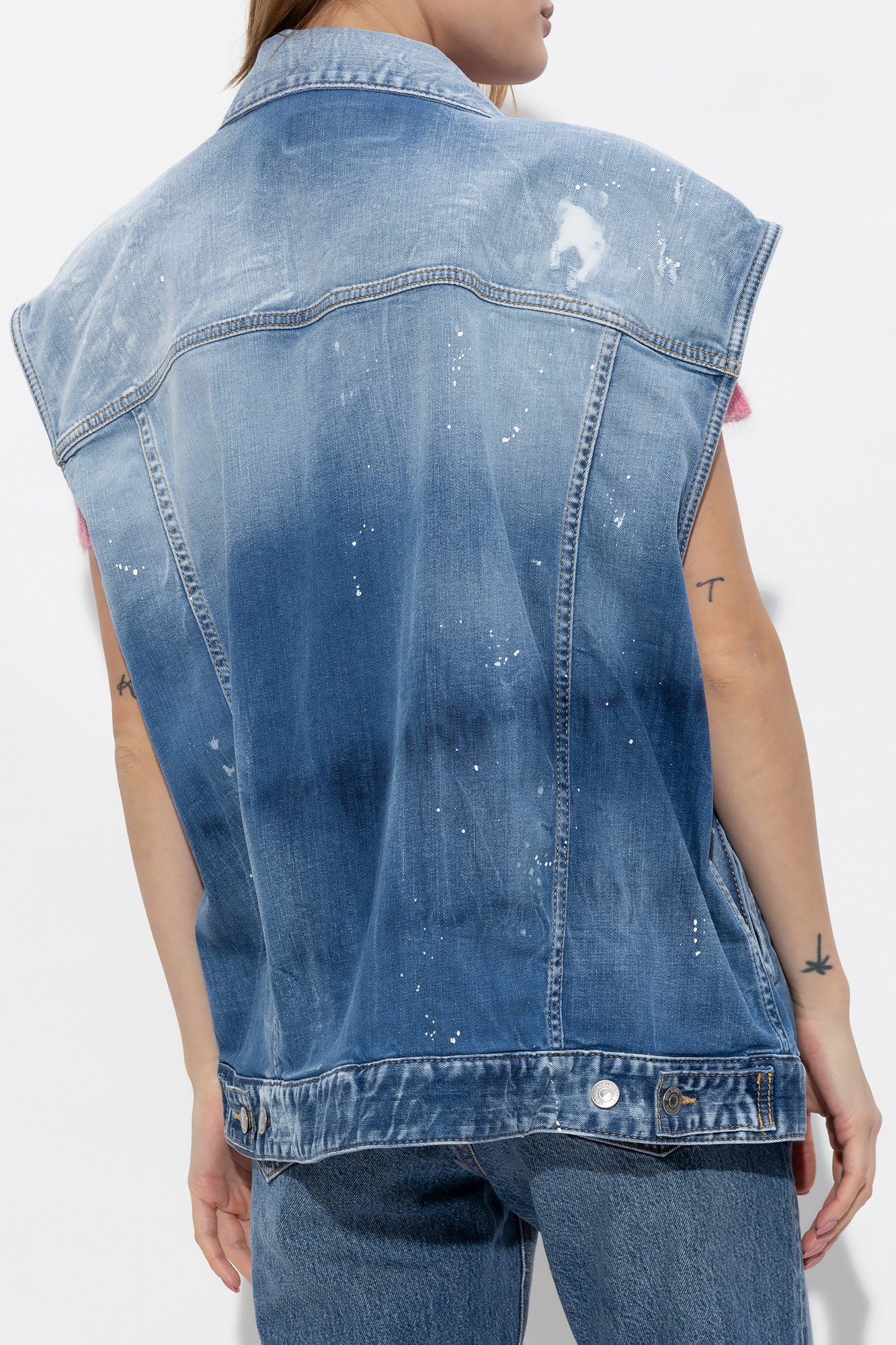 Dsquared2 Paint Splater Detailed Denim Vest In Blue