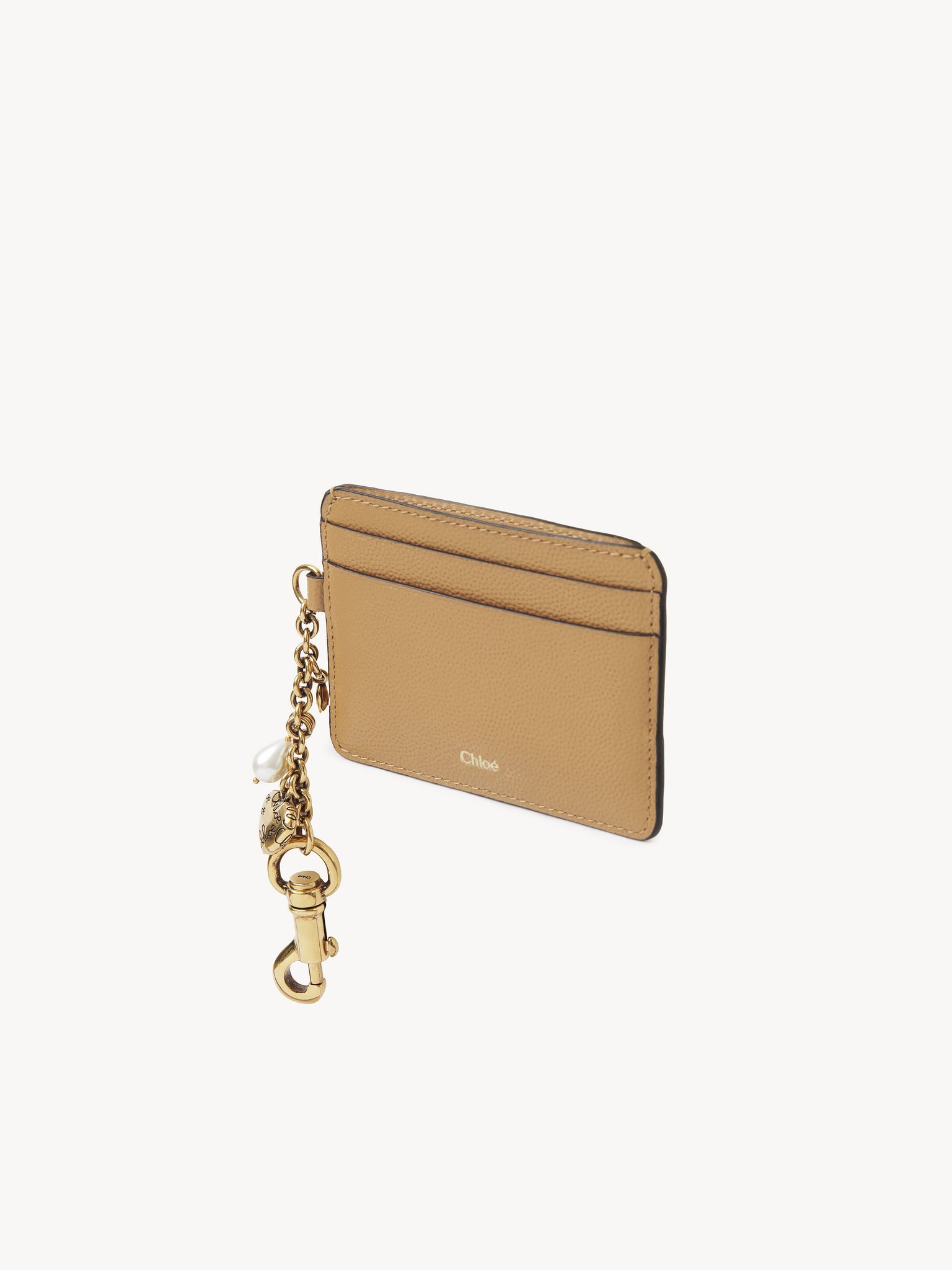 Chloé Charms Card Holder In Grained Leather In Brown