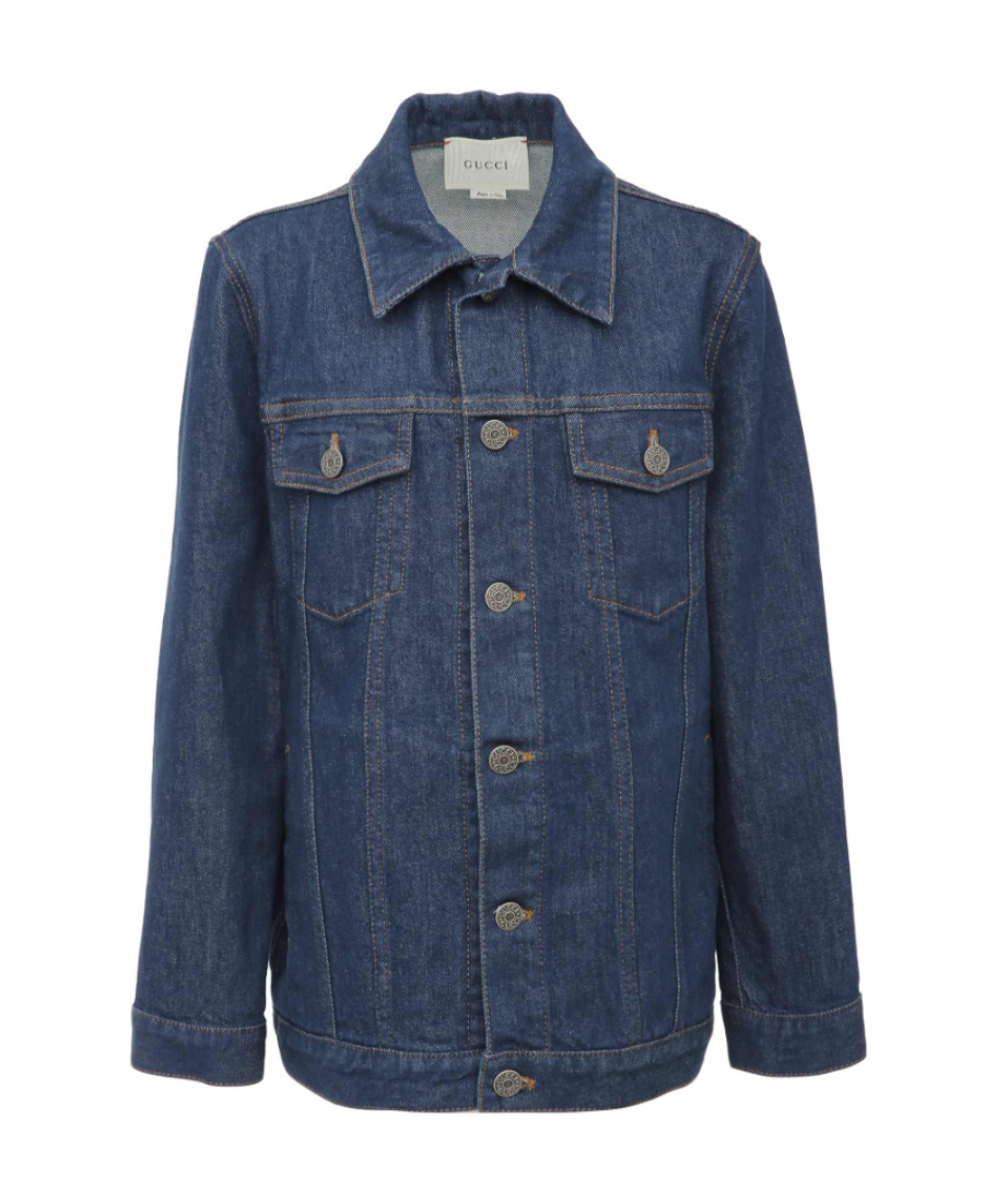 Gucci Children's Denim Jacket With  Logo In Blue