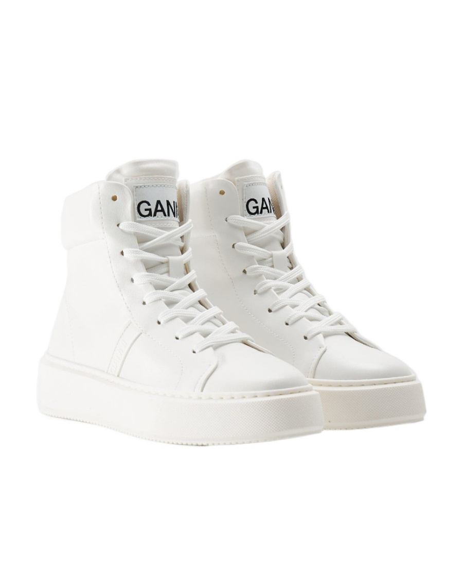 Ganni High-top Logo-patch Sneakers In White