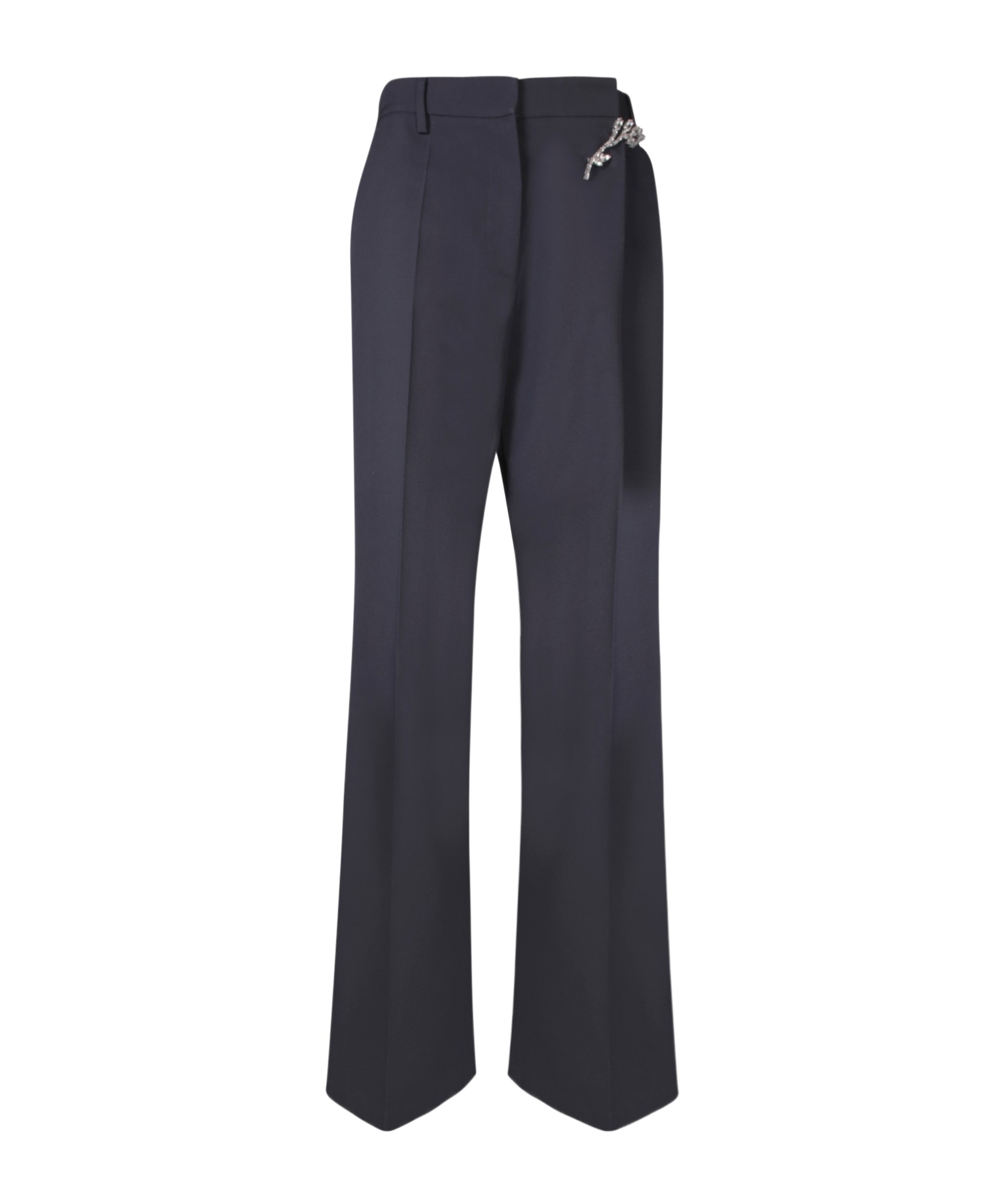 Prada Embellished Wool Gabardine Wide-leg Pants In Blue