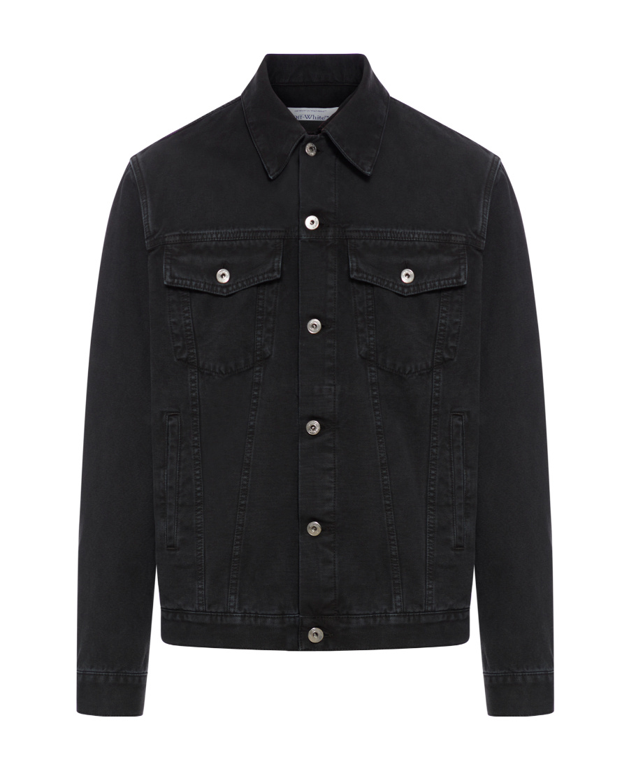 Shop Off-white Logo-embroidered Denim Jacket In Black