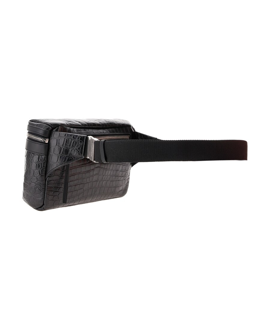Saint Laurent Embossed Crocodile Effect Belt Bag In Black
