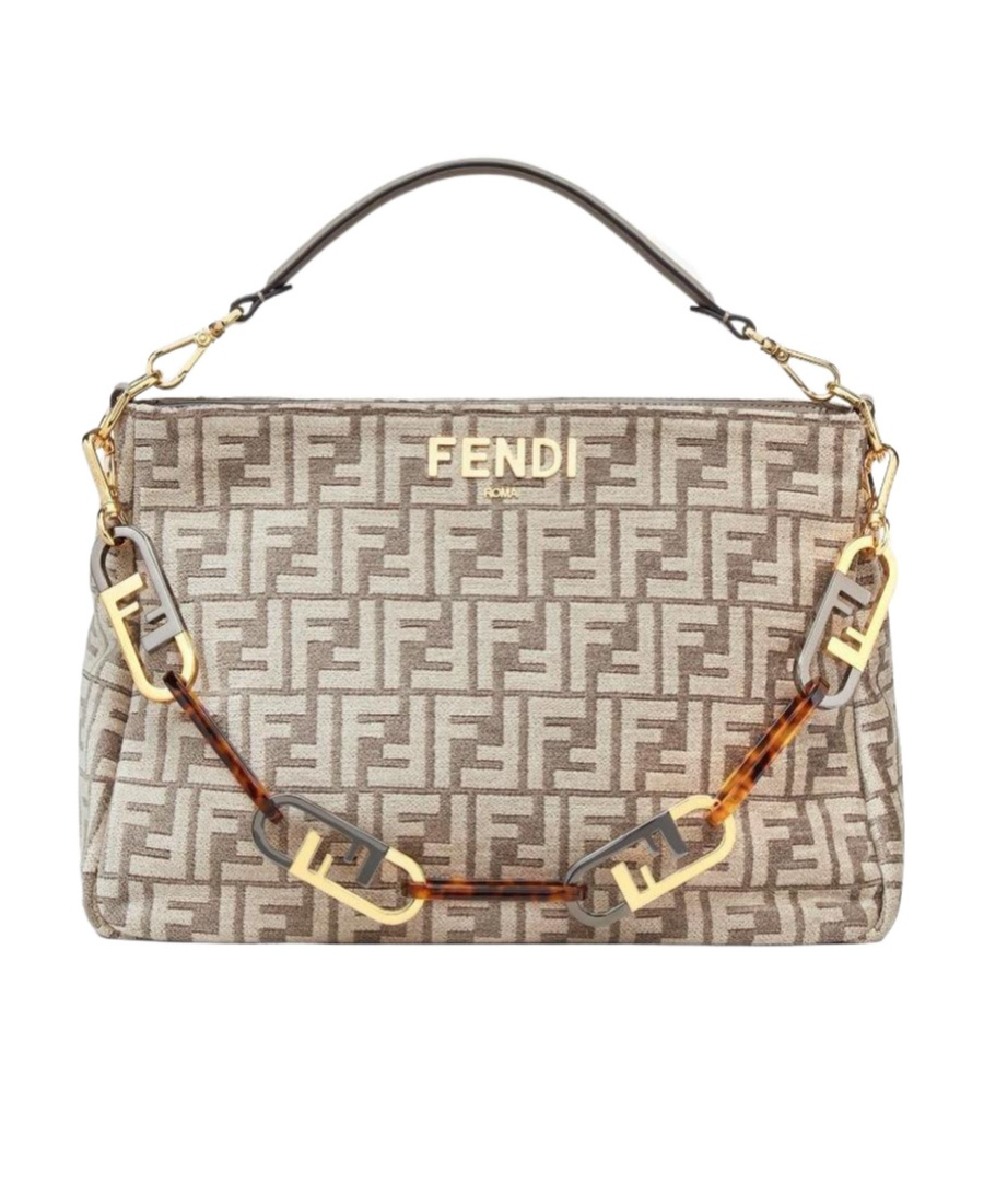 Fendi Dove Grey Tapestry Fabric Bag In Nude