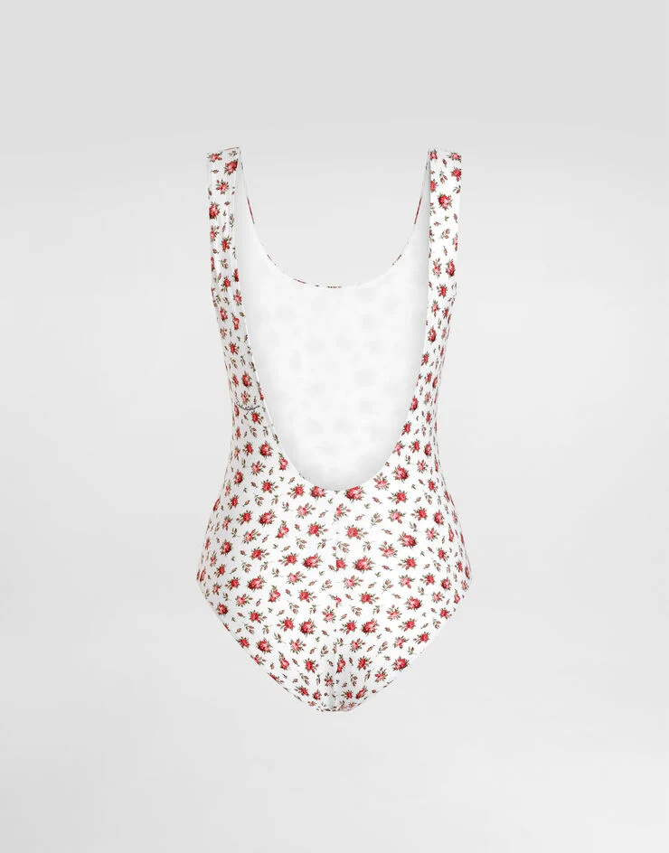 Dolce & Gabbana Small Rose-print One-piece Swimsuit In Multi