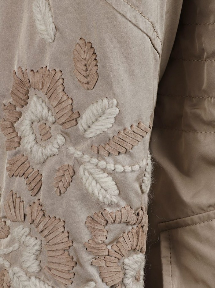 Ermanno Scervino Hooded Embroidered Coat In Neutral