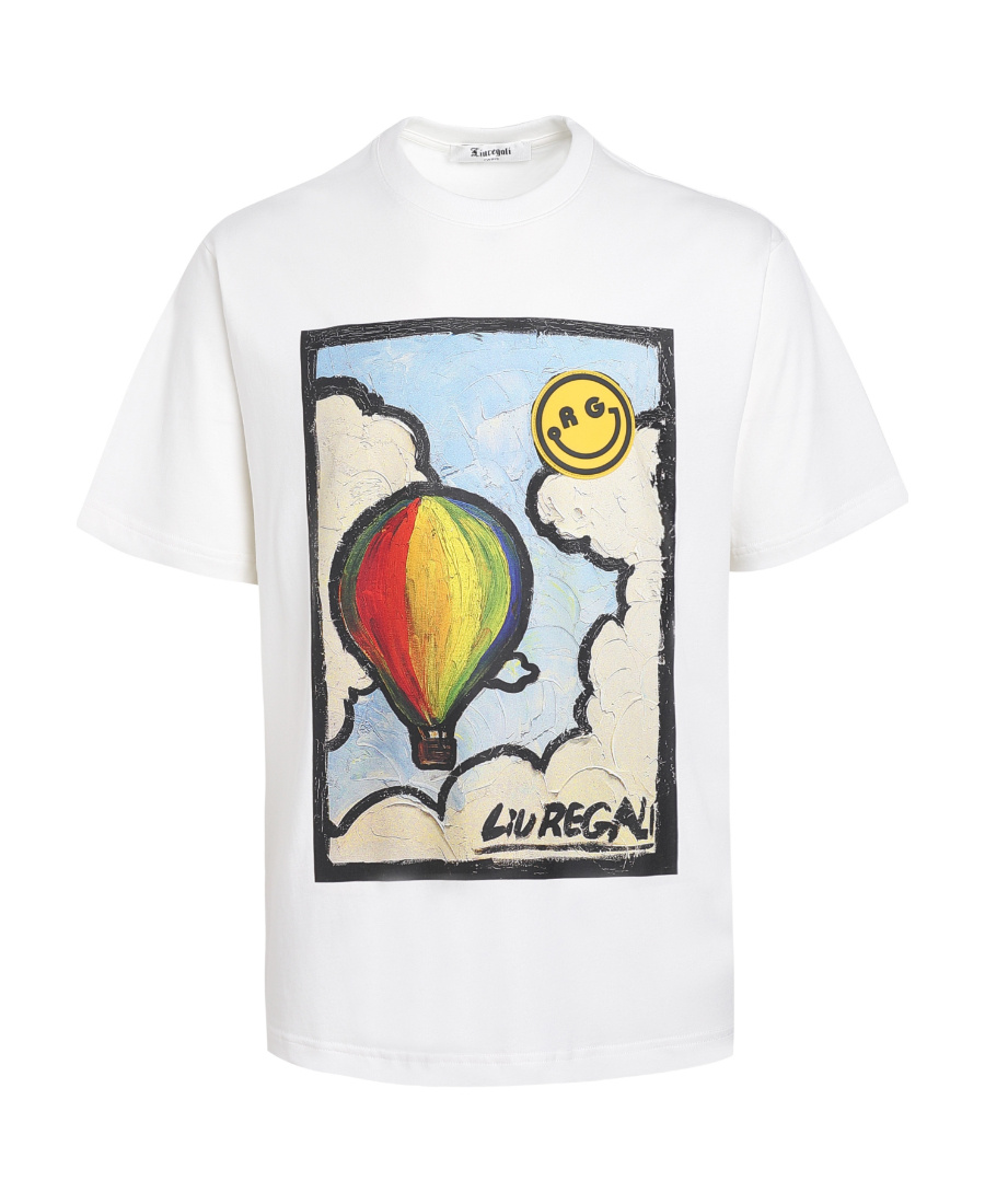 Liuregali Hot Air Balloon Oil Painting Short-sleeved T-shirt In White