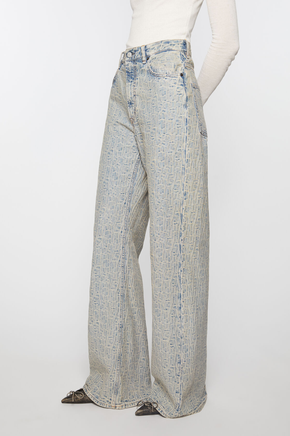 Acne Studios Monogram Jacquard High-rise Wide-leg Jeans In Gray